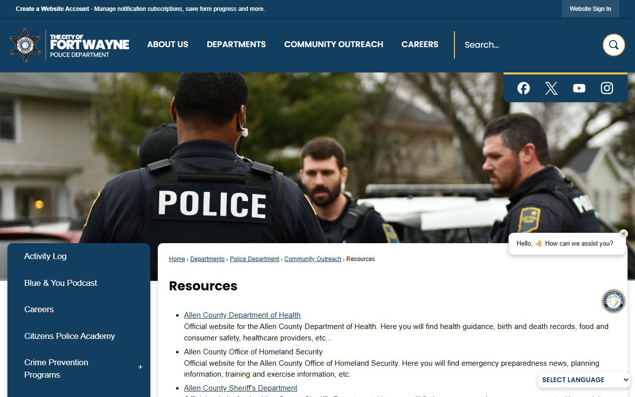 Fort Wayne Police Resources page - Fort Wayne warrant records