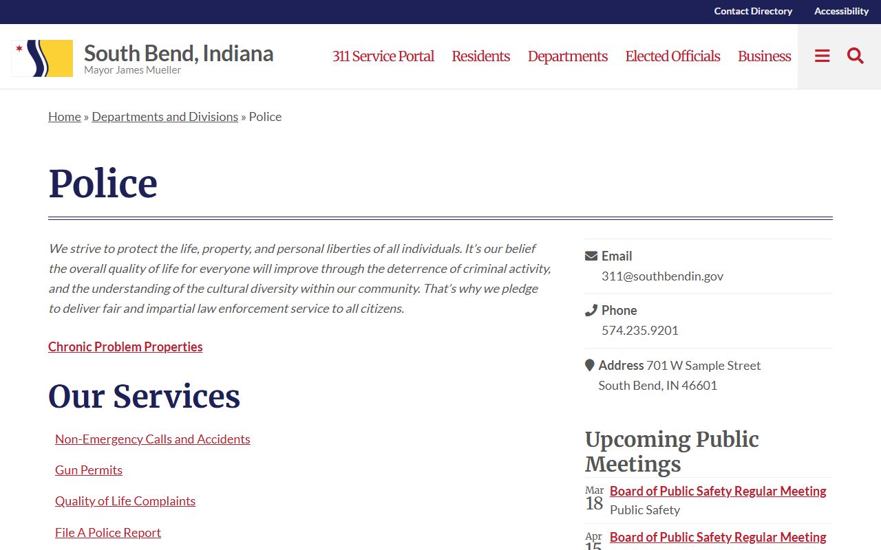 South Bend Police Department website - South Bend warrant records