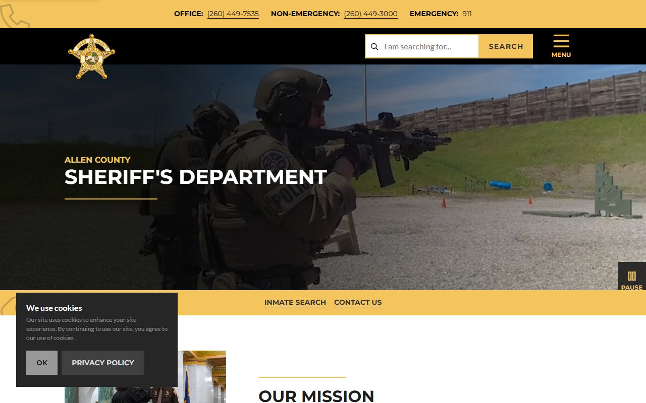 Allen County Sheriff's Office homepage with warrant records and public safety resources