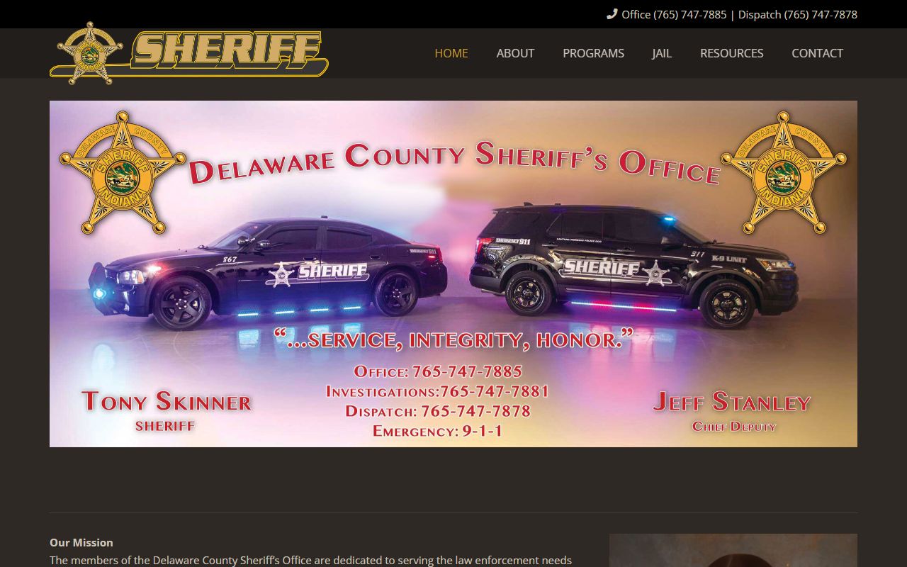 Delaware County Sheriff Office homepage for Muncie Indiana warrant records and law enforcement contact
