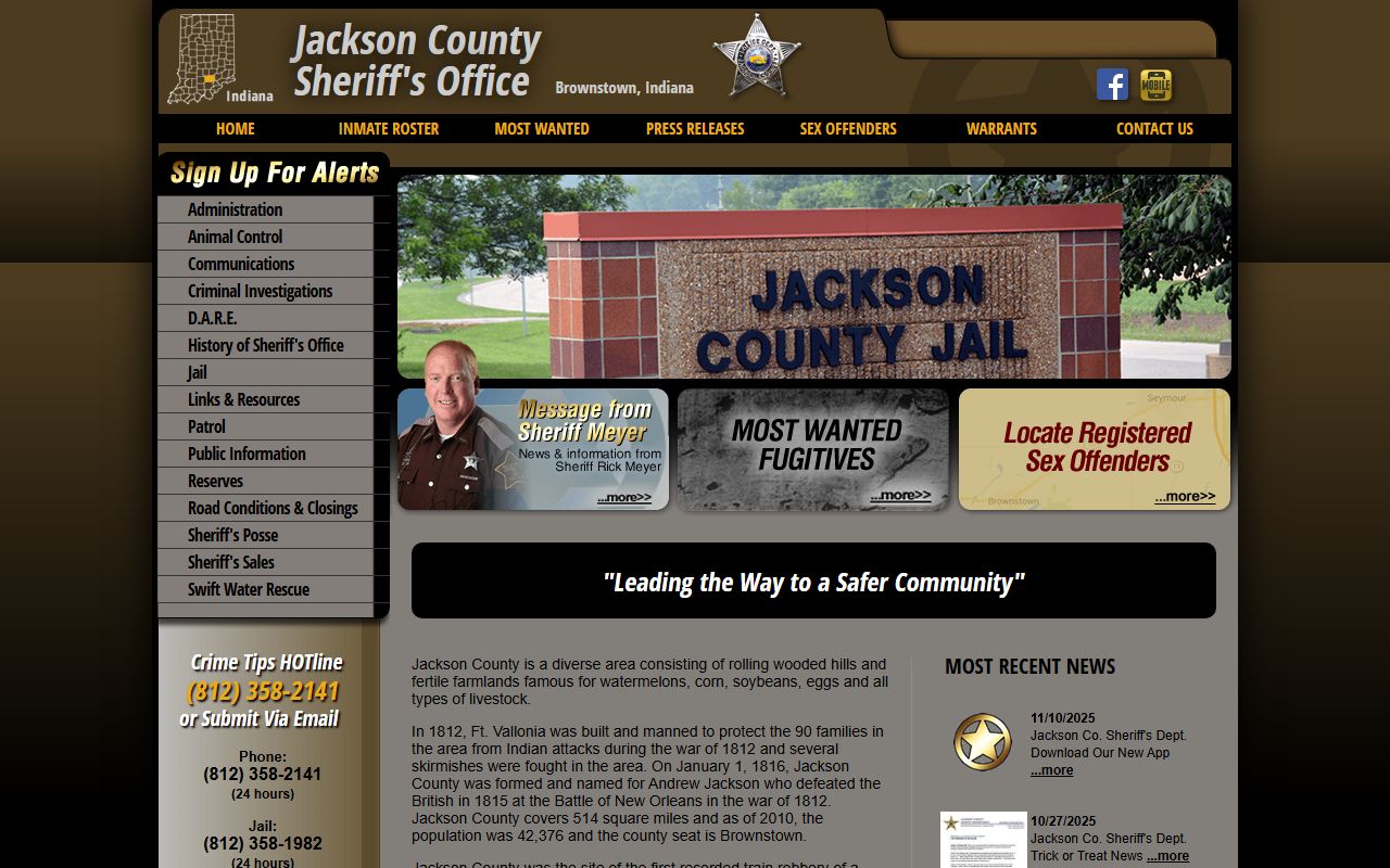 Jackson County Sheriff homepage for Jackson County warrant records