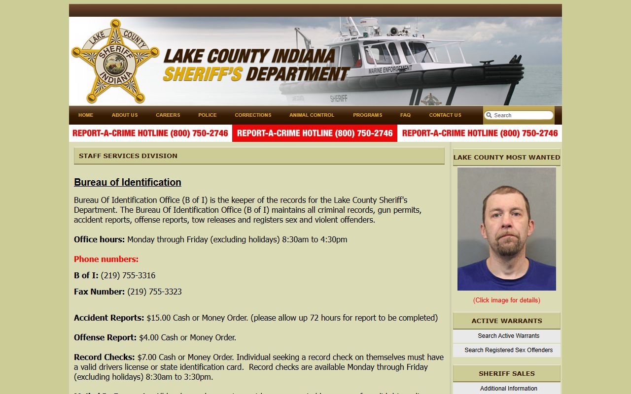 Lake County Sheriff's Bureau of Identification for warrant record checks