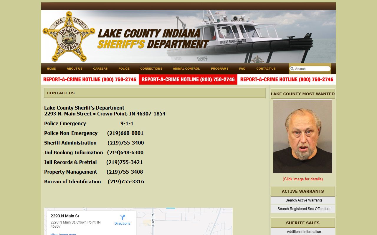 Lake County Sheriff's Department contact information for warrant records