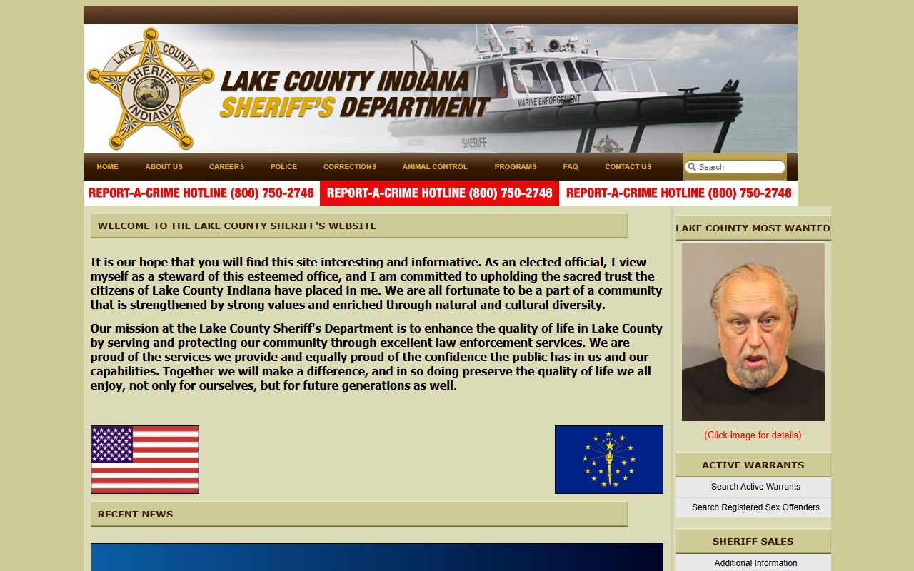 Lake County Sheriff's Department homepage for warrant records
