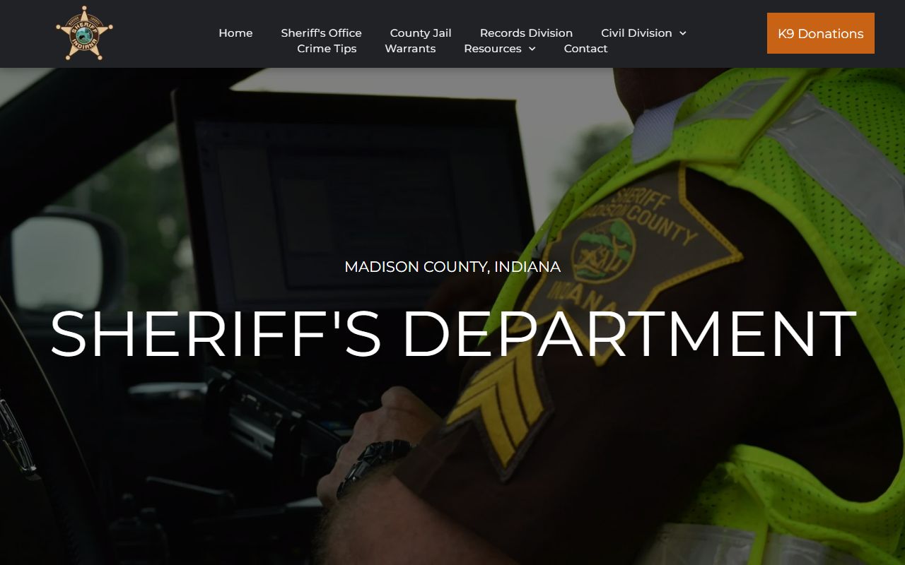 Madison County Sheriff's Office homepage for warrant records and public safety information in Anderson Indiana