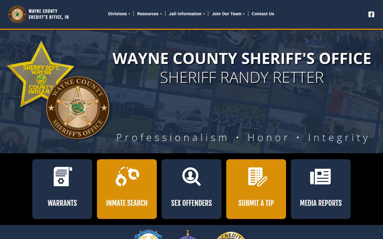 Wayne County Sheriff's Office homepage for warrant records in Richmond Indiana